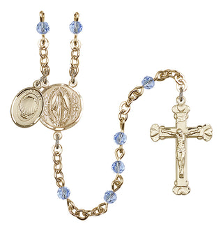 Gold Plated 4mm Austrian Crystal Miraculous Rosary in Light Sapphire