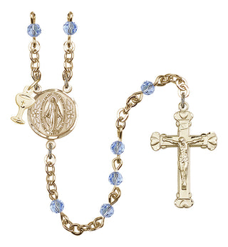 Gold Plated 4mm Austrian Crystal Scapular Rosary in Light Sapphire