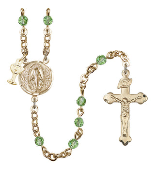 Gold Plated 4mm Austrian Crystal Scapular Rosary in Peridot