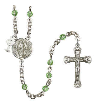 Silver Plated 4mm Austrian Crystal Scapular Rosary in Peridot
