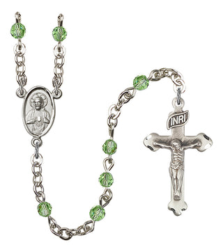 Silver Plated 4mm Austrian Crystal Scapular Rosary in Peridot