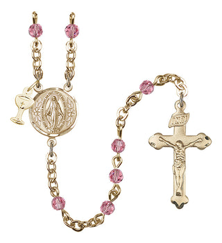 Gold Plated 4mm Austrian Crystal Scapular Rosary in Rose