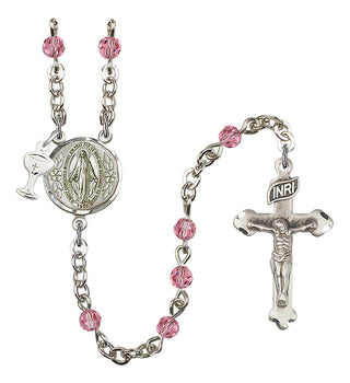 Silver Plated 4mm Austrian Crystal Scapular Rosary in Rose
