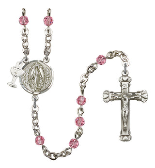Silver Plated 4mm Austrian Crystal Miraculous Rosary in Rose