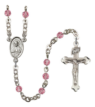 Silver Plated 4mm Austrian Crystal Scapular Rosary in Rose