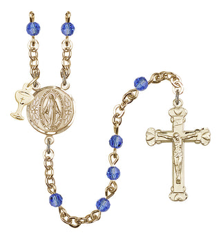 Gold Plated 4mm Austrian Crystal Scapular Rosary in Sapphire