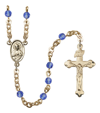 Gold Plated 4mm Austrian Crystal Scapular Rosary in Sapphire