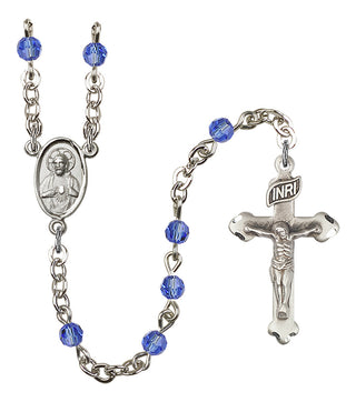 Silver Plated 4mm Austrian Crystal Scapular Rosary in Sapphire