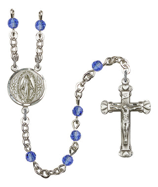 Silver Plated 4mm Austrian Crystal Miraculous Rosary in Sapphire