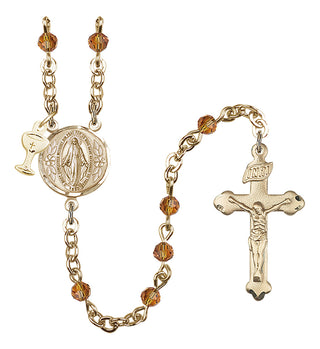 Gold Plated 4mm Austrian Crystal Scapular Rosary in Topaz