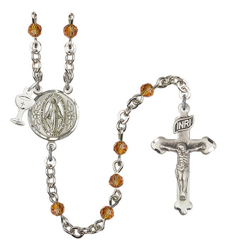 Silver Plated 4mm Austrian Crystal Scapular Rosary in Topaz