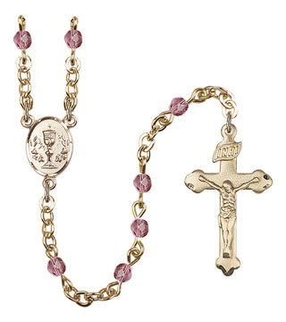 Silver Plated 4mm Fire Polished Scapular Rosary in Amethyst