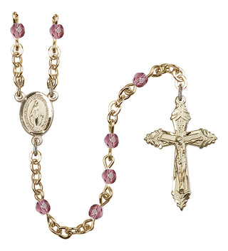 Gold Plated 4mm Fire Polished Miraculous Rosary in Amethyst