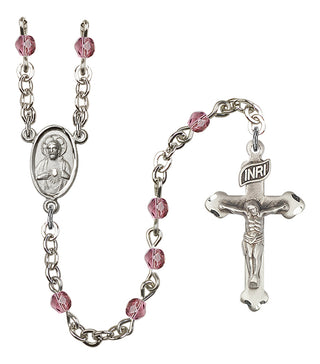 Silver Plated 4mm Fire Polished Scapular Rosary in Amethyst