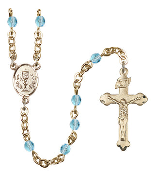 Silver Plated 4mm Fire Polished Scapular Rosary in Aqua