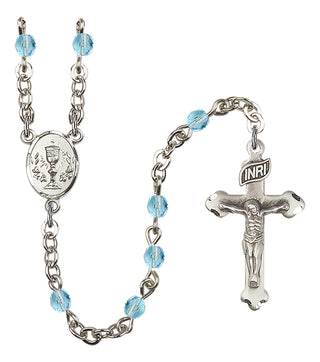 Gold Plated 4mm Fire Polished Scapular Rosary in Aqua