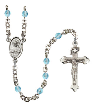 Silver Plated 4mm Fire Polished Scapular Rosary in Aqua