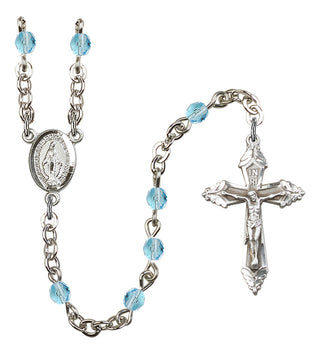 Silver Plated 4mm Fire Polished Miraculous Rosary in Aqua