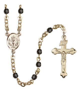 Silver Plated 4mm Fire Polished Scapular Rosary in Black