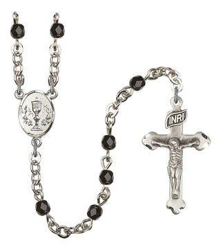 Gold Plated 4mm Fire Polished Scapular Rosary in Black
