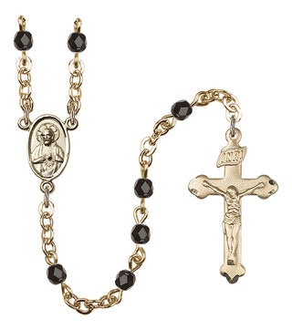 Gold Plated 4mm Fire Polished Scapular Rosary in Black