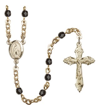 Gold Plated 4mm Fire Polished Miraculous Rosary in Black