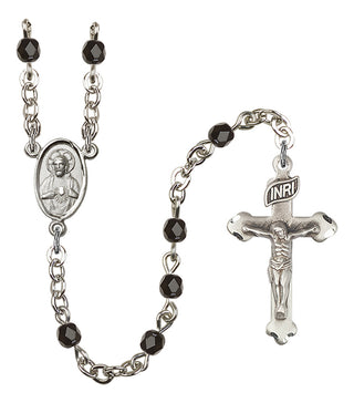 Silver Plated 4mm Fire Polished Scapular Rosary in Black