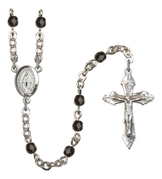 Silver Plated 4mm Fire Polished Miraculous Rosary in Black