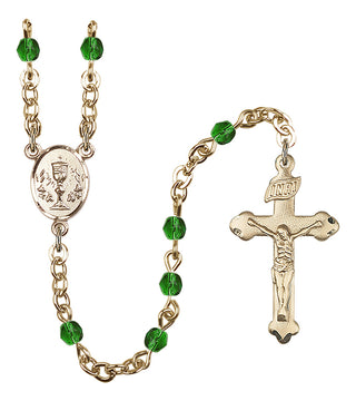 Silver Plated 4mm Fire Polished Scapular Rosary in Emerald