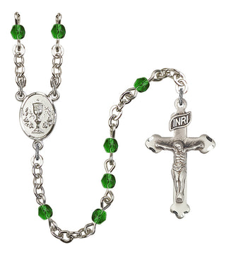 Gold Plated 4mm Fire Polished Scapular Rosary in Emerald