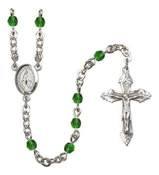 Silver Plated 4mm Fire Polished Miraculous Rosary in Emerald