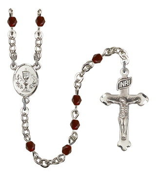 Gold Plated 4mm Fire Polished Scapular Rosary in Garnet