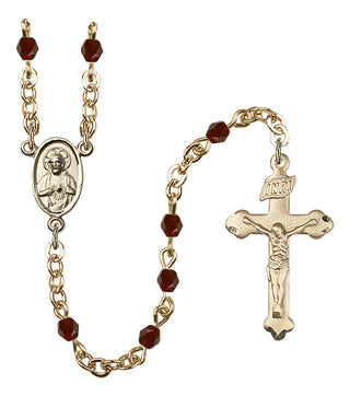 Gold Plated 4mm Fire Polished Scapular Rosary in Garnet
