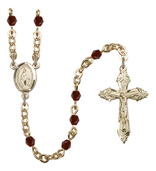 Gold Plated 4mm Fire Polished Miraculous Rosary in Garnet