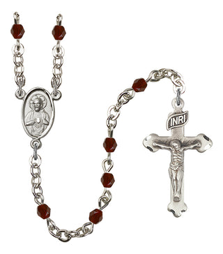 Silver Plated 4mm Fire Polished Scapular Rosary in Garnet