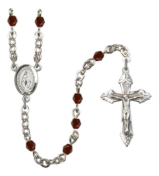Silver Plated 4mm Fire Polished Miraculous Rosary in Garnet