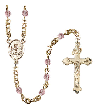 Silver Plated 4mm Fire Polished Scapular Rosary in Light Amethyst