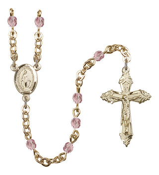 Gold Plated 4mm Fire Polished Miraculous Rosary in Light Amethyst