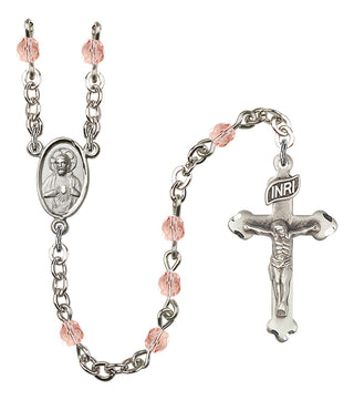 Silver Plated 4mm Fire Polished Scapular Rosary in Light Rose