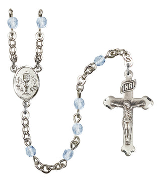 Gold Plated 4mm Fire Polished Scapular Rosary in Light Sapphire