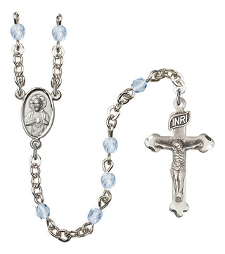 Silver Plated 4mm Fire Polished Scapular Rosary in Light Sapphire