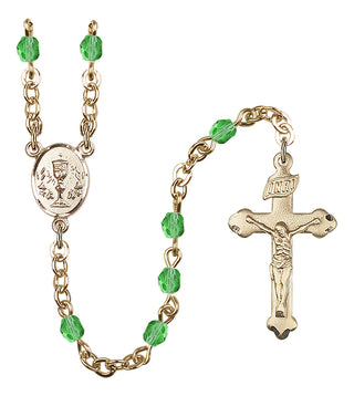Silver Plated 4mm Fire Polished Scapular Rosary in Peridot
