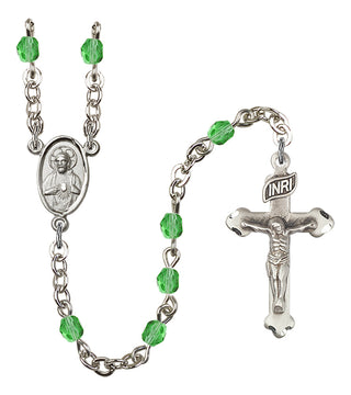 Silver Plated 4mm Fire Polished Scapular Rosary in Peridot