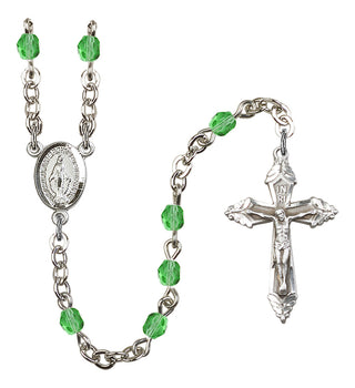 Silver Plated 4mm Fire Polished Miraculous Rosary in Peridot