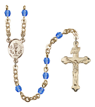 Silver Plated 4mm Fire Polished Scapular Rosary in Sapphire