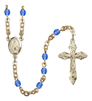 Gold Plated 4mm Fire Polished Miraculous Rosary in Sapphire