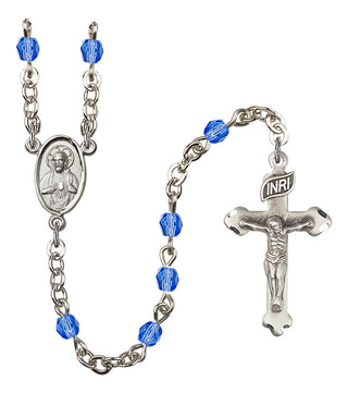 Silver Plated 4mm Fire Polished Scapular Rosary in Sapphire