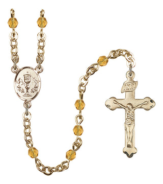 Silver Plated 4mm Fire Polished Scapular Rosary in Topaz
