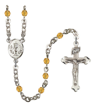 Gold Plated 4mm Fire Polished Scapular Rosary in Topaz