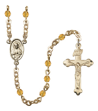 Gold Plated 4mm Fire Polished Scapular Rosary in Topaz